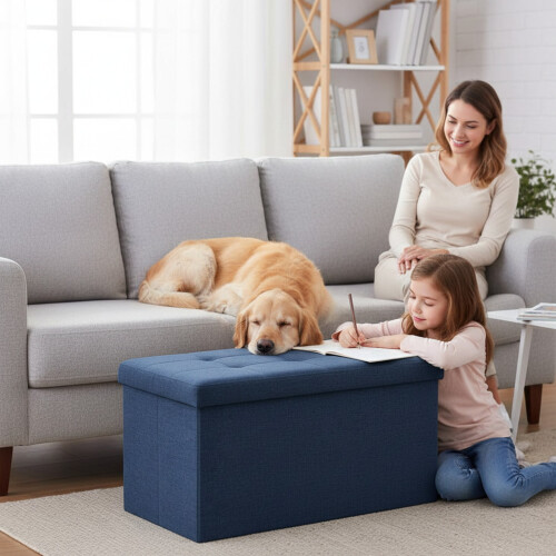 EDX folding storage ottoman bench blue 30 inch 1