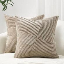 Taie d'oreiller européenne en velours côtelé à rayures bohèmes 22 x 22 pouces (2 pièces)
