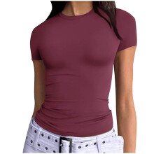 T-shirts décontractés pour femmes, coupe slim, manches courtes, col rond, moulants, basiques, extensibles, légers, à porter sous un autre