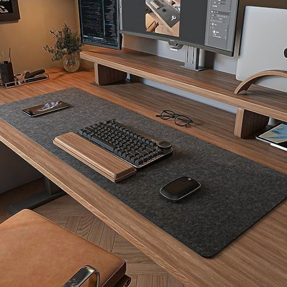 Felt Desk Mat | Computer Mat For Desk(36X12inches) | Large Felt Mouse Pad And Keyboard Mat | Desk Protector For Office | Dark/Gray 9165521409969