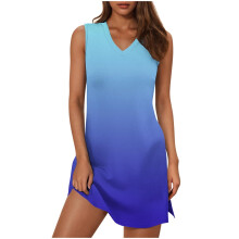 Vestido sin mangas con escote en V y efecto degradado para mujer, con abertura lateral, tallas grandes S-3XL, tejido elástico tipo algodón, vestido