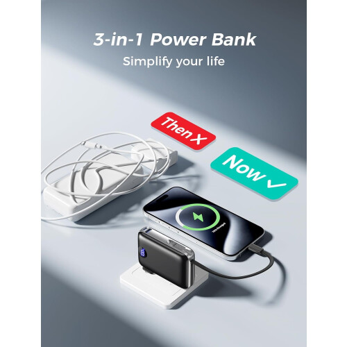 Φορητό Power Bank 10000mAh με ενσωματωμένα καλώδια και πρίζα, 4 εξόδους, γρήγορη φόρτιση 2