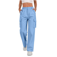 Pantaloni cargo pentru femei, talie elastică, stil stradal, buzunare multiple, crăpături laterale, pre-micșorat, Coolmax, croială lejeră,