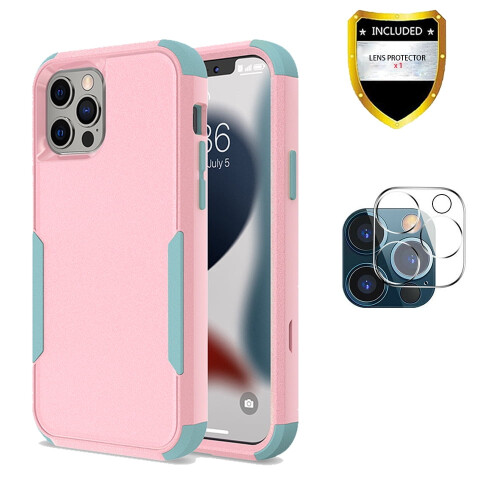 Ανθεκτική θήκη iPhone13Pro με προστατευτικό φακού σε ροζ γαλαζοπράσινο χρώμα
