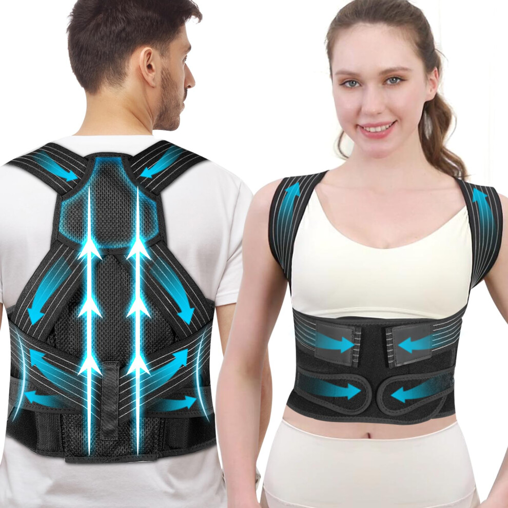 Posture Corrector and Back Support Brace with Adjustable Straps for Upper and Lower Back Pain Relief