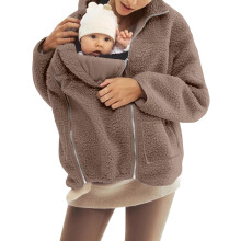 Maternity Baby Wearing Jacket, Women's 2-in-1 Winter Coat with Kangaroo Pocket, Heavyweight Fleece Zip Up Front for Mother and Infant