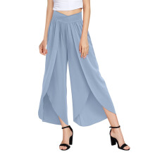 Weite Hose für Damen, hochtaillierte Culottes, Palazzo-Hosen, Yoga-Hose, Hippie-Hose, Boho-Strandhose, Plus-Size, Blau