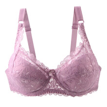 Sutiã feminino plus size de renda com cobertura total, bojo push-up e aro para conforto diário, alças finas ajustáveis, tamanhos 34D a 48DD.