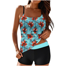 Tankini-Badeanzüge für Damen mit Bauchkontrolle, zweiteilige Badeanzüge, fließende Bikini-Oberteile mit Shorts