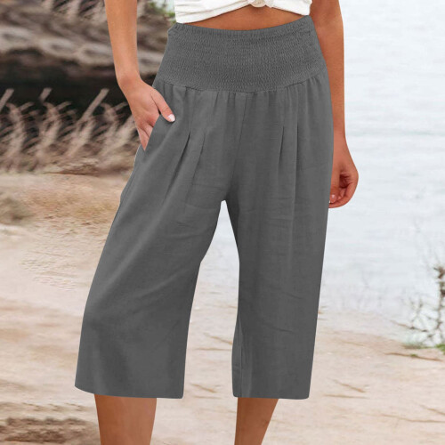 ZKCCNUK Καλοκαιρινό Γυναικείο Παντελόνι Capris με Φαρδιά Στήθος και Ψηλή Μέση, Ίσιο, Casual 1