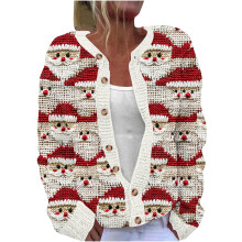Dame Jule Jacquard Cardigan Boho Broderi Sweater Akryl Strik Åben Front Løs Pasform Plus Size S-5XL Juletræsmønster Knapper Op