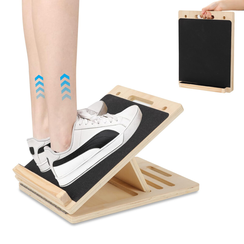 Adjustable Wooden Slant Board for Calf Stretching with 300 lbs Capacity, Squats and Therapy