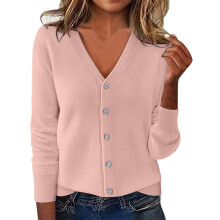 Damen-Strickcardigan mit V-Ausschnitt und langen Ärmeln