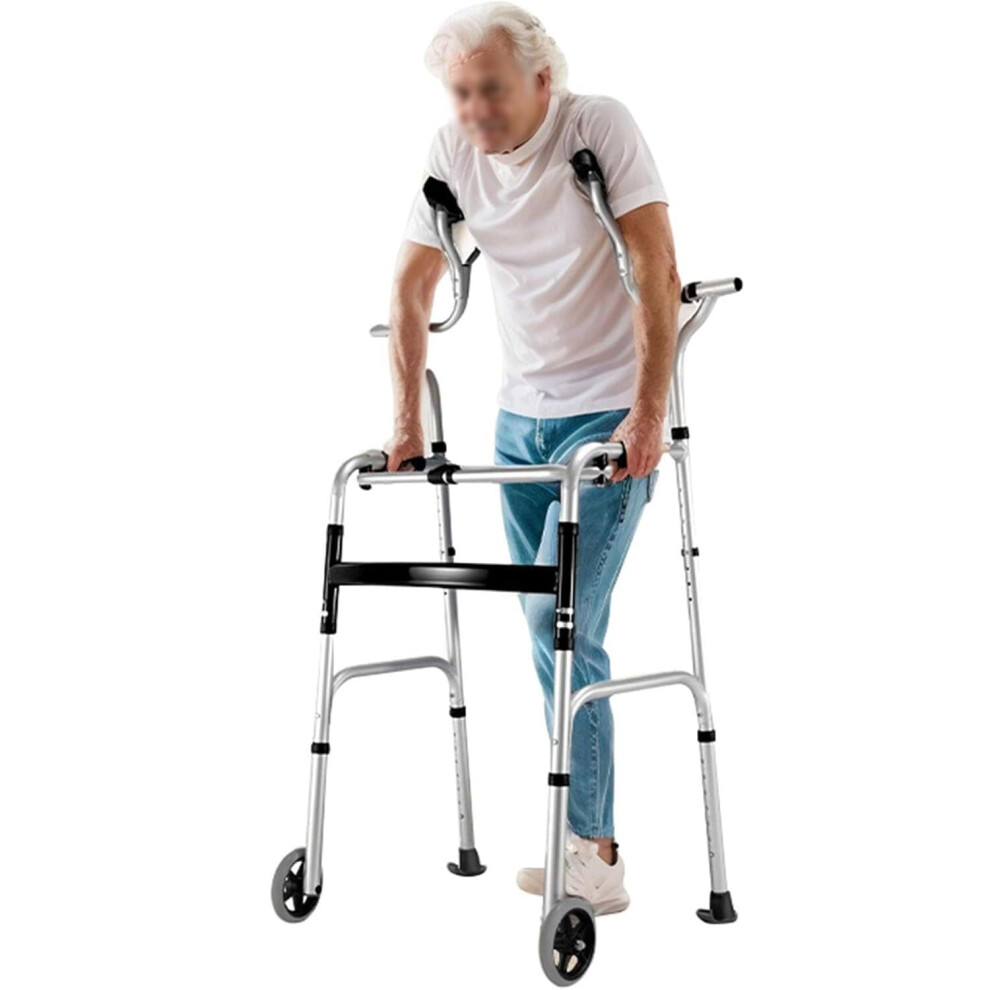 Upright Walker for Seniors with Wheels, Height Adjustable Foldable Aluminum Frame, 396lbs Capacity