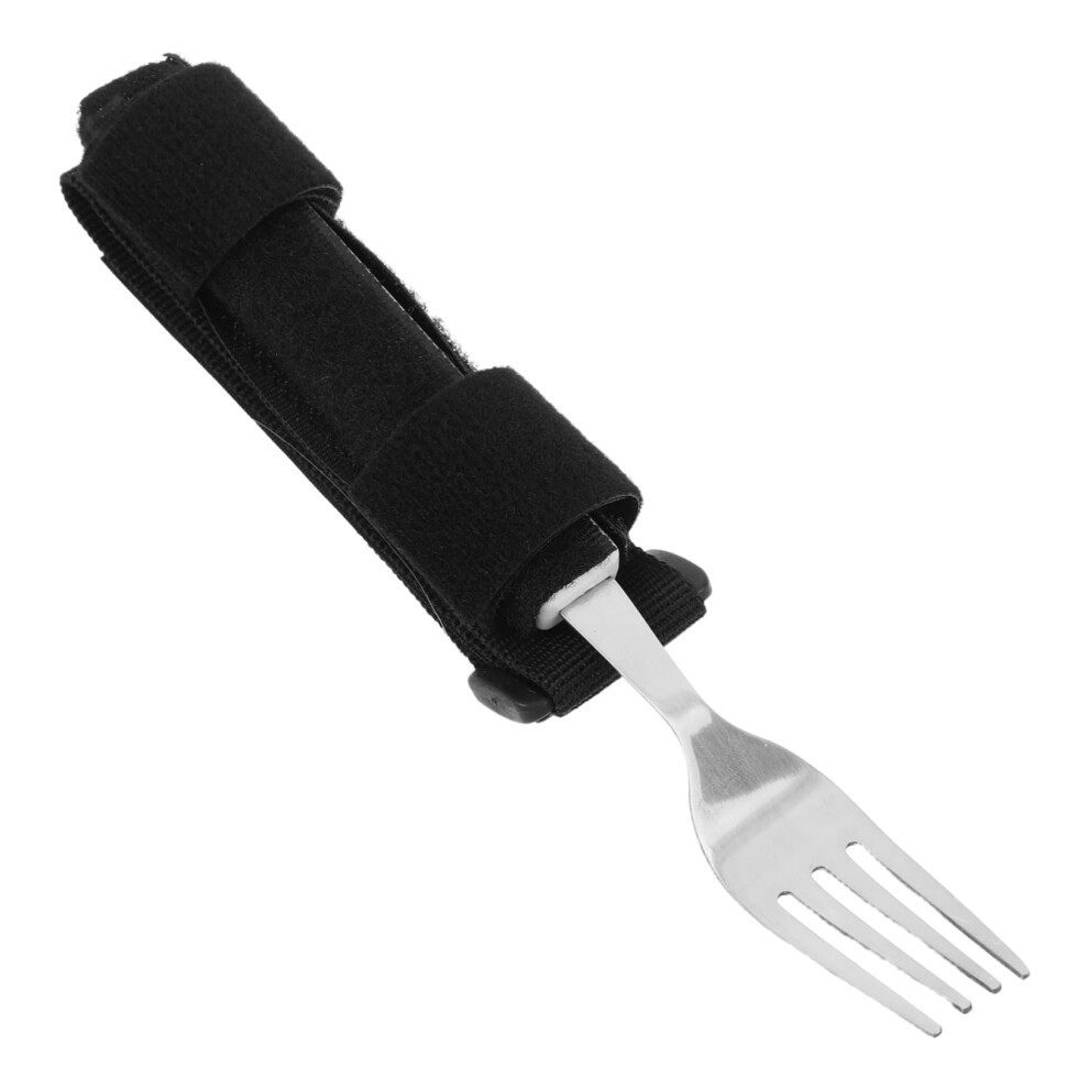 Black Adaptive Eating Utensils Fork With Secure Cuff Grip For Seniors With Weak Grip And Selffeeding Support