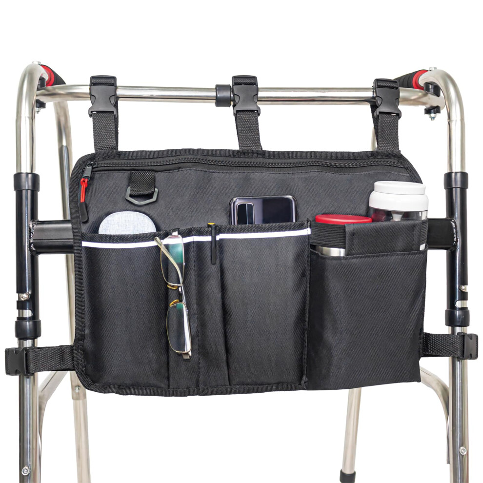 Walker Bag with Cup Holder, Durable Oxford Rollator Organizer Pouch for Seniors, Universal Fit