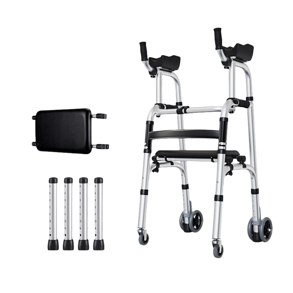 Folding Walker with Seat and Brakes, Height Adjustable Rollator with Armrests for Seniors