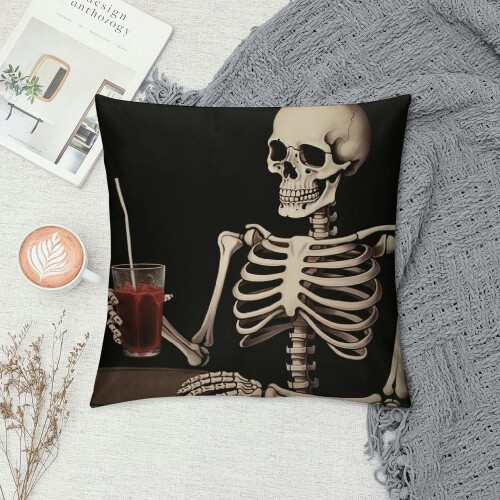 Halloween Ghost Skeleton Pillow Cover 22x22in 1