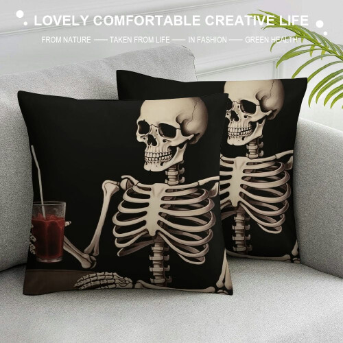 Halloween Ghost Skeleton Pillow Cover 22x22in 2