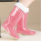 Botas de chuva impermeáveis femininas de cano longo e largo rosa. 5