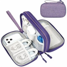 Estojo organizador de cabos de viagem impermeável de dupla camada na cor escura.