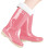 Botas de chuva impermeáveis femininas de cano longo e largo rosa. 2