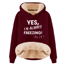 Varm och mysig vintertröja med huva och långärmad design för kvinnor, YES I'm Cold ME247Print, rolig tröja