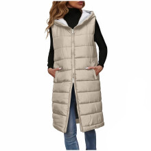 Chaleco acolchado para mujer Kukoosong, chaquetas sin mangas ligeras con cremallera bidireccional para mujer, abrigo largo y cálido con capucha y