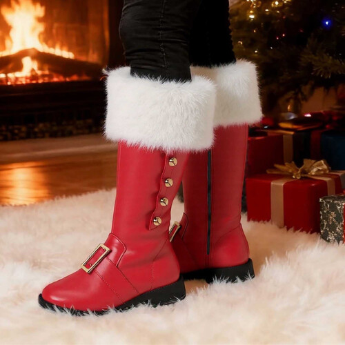 Γυναικείες χειμερινές μπότες Santa Boots από γούνινο σουέτ, κόκκινες, μέγεθος 7 1