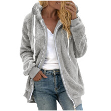 Aoujea Lange Winterjassen voor Dames Effen Plus Size Warme Losse Pluche Jas met Ritssluiting en Capuchon en Zakken S-5XL