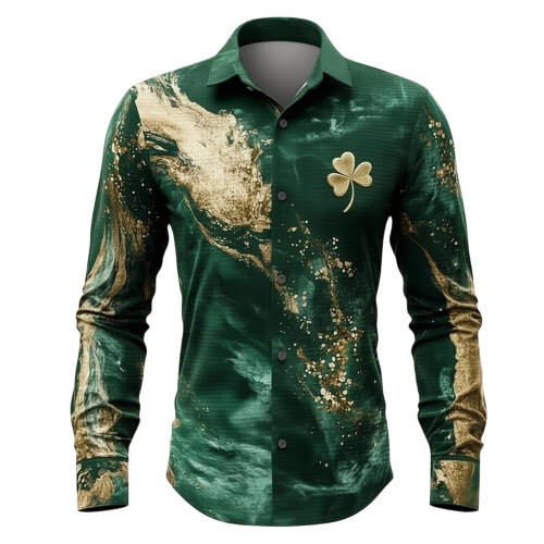 Bluser med knapper og abstrakt kunsttryk til St. Patricks dag