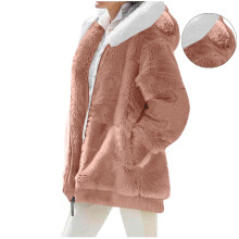 Giacca cardigan da donna in morbido pile Kukoosong con zip e cappuccio, con tasche.