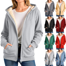 Női polár kabát, téli, meleg, hétköznapi, hosszú ujjú, kapucnis, egyszínű pulóver, plus size téli kardigán, zsebes, plüss kapucnis