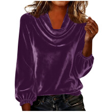 Top de mujer, jersey de manga larga con cuello en V, puños elásticos plisados de color liso, blusa con aspecto de terciopelo para invierno y clima