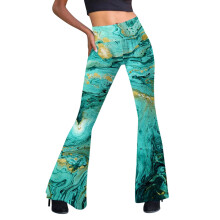 Dames sportbroek met marmerprint, elastische taille en uitlopende pijpen