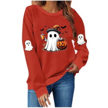 Dame Komfort Halloween Hettegenser Trendy Gensere Spøkelsesgresskar Langermede Hettegensere med Rund Hals