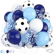 Baloane de fotbal, balon de fotbal albastru și alb de 12 inch cu baloane confetti pentru decorațiuni de petrecere sportivă de ziua de naștere a