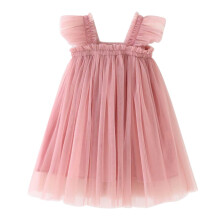 Peuterjurk, babyjurk voor meisjes, meshjurk, schattige zomerjurk van effen mesh met wijde mouwen en bretels, zomeruitverkoop