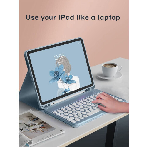 Capa com teclado redondo e charmoso, compatível com iPad 9ª/8ª/7ª geração (10,2"), Air 3ª geração e Pro 10,5" – Capa Bluetooth sem fio 2