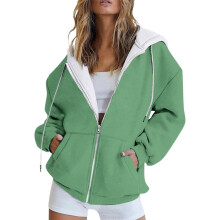 Priontáil Grádáin an Fhómhair Geimhridh Seaicéad Muinchille Fada Póca Ócáideach le Hoodie Tarraingthe Gleoite le Zipper Geansaí Cochall na