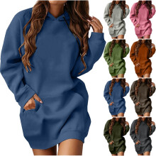 Robe femme tendance, robe décontractée à manches longues et poches, style pull à capuche, robe d'automne, robe de sport, marron