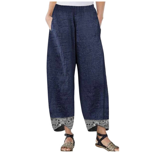 UTTOASFAY Γυναικείο Παντελόνι Γυναικείο Casual Παντελόνι Βαμβακερό Λινό Στάμπα 1