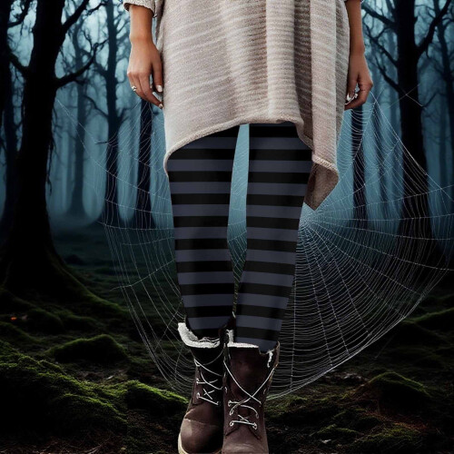 Γυναικείο ριγέ παντελόνι γιόγκα για το Halloween – Μαλακά κολάν από μετάξι γάλακτος, 1