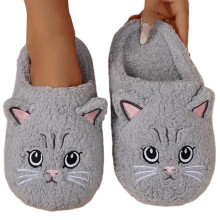 Pantuflas de felpa con diseño de gato para mujer, antideslizantes, ideales para otoño e invierno. Perfectas para interiores.