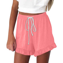 Casual shorts voor dames - Effen kleur, wijde pijpen, kanten shorts met trekkoord | Losse en comfortabele zomershorts voor dames | Veelzijdige, wijde