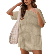 Macacão esportivo feminino liso oversized, decote em V, manga curta, pode ser usado na frente ou nas costas, com bolsos, ideal para exercícios