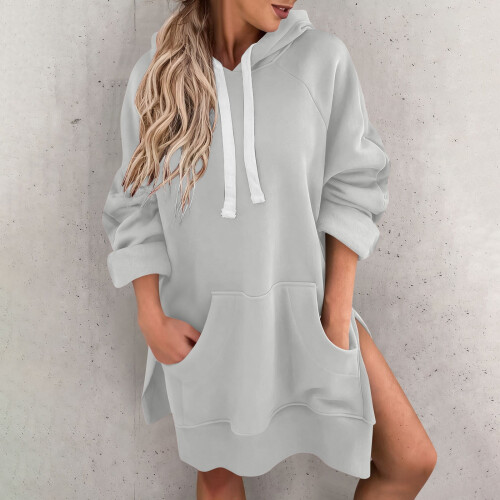 Women's Solid Hooded Sweatshirt Long Sleeve Fleece Pullover 1