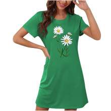 Damen-Nachthemd mit Sonnenblumenmuster in großen Größen, Rundhalsausschnitt, kurze Ärmel, doppelseitiges Fleece aus Milchseide, Größen S–2XL,