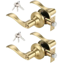 Set van 2 Wave Lever deursloten/deurknoppen met sleutelbediening en kastsloten, goudkleurig, met sleutel, linkshandig (805-GL-2)