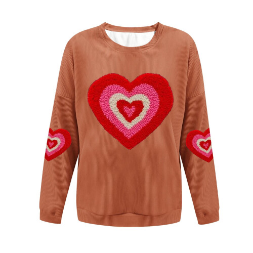 Felpa da donna a coste con scollo rotondo e cuore per San Valentino, lunga 2